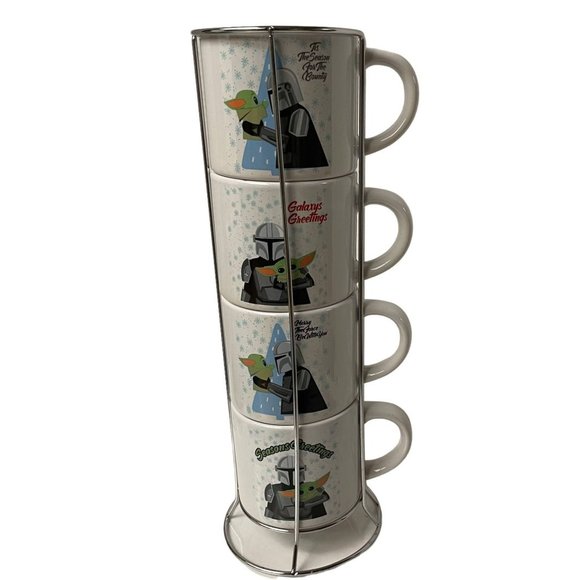 Star Wars Other - Silver Buffalo STAR WARS The Mandalorian Mug Cup Stackable Set 4 Metal Rack